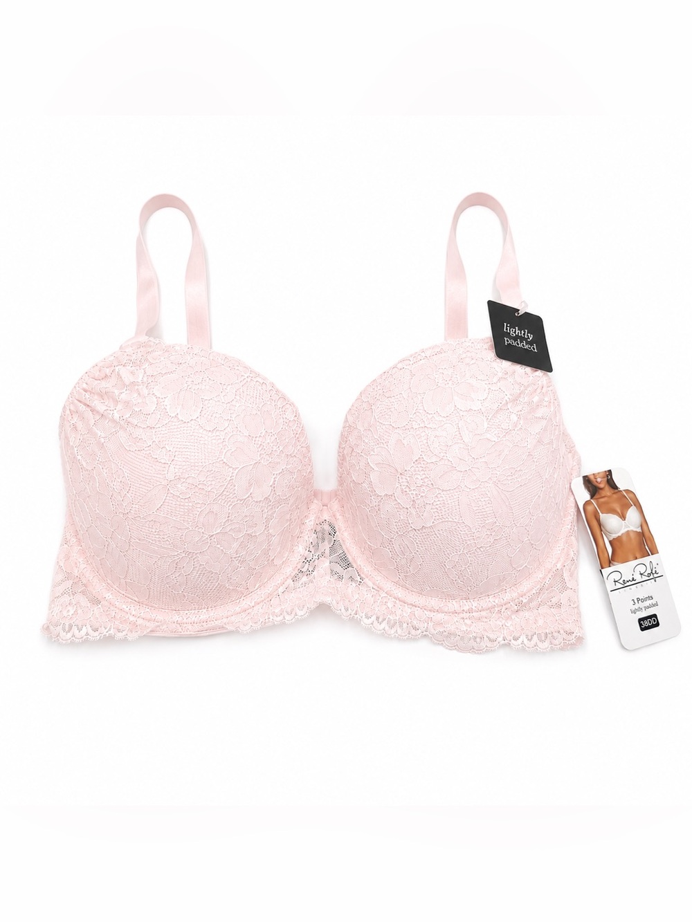 Rene Rofe Bra women size 38DD Pink Floral Lace Lightly Padded Underwire New